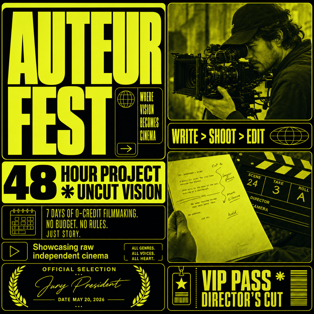 Duotone bento-box brutalist UI poster - Indie Film Festival (独立电影展)