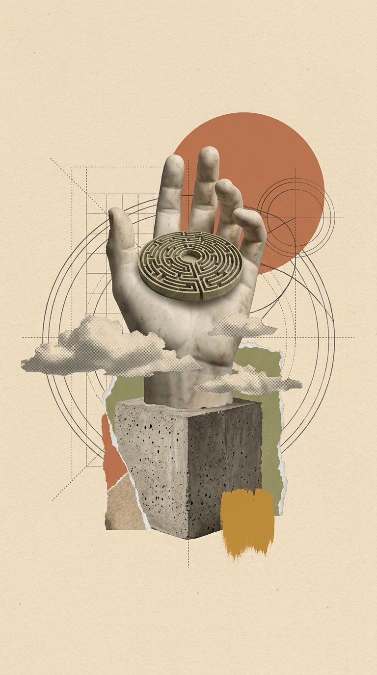 Digital surrealist architectural vintage collage - Concrete Maze
