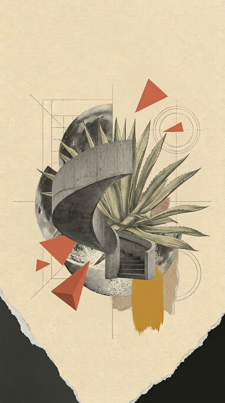 Digital surrealist architectural vintage collage - Desert Agave Plant