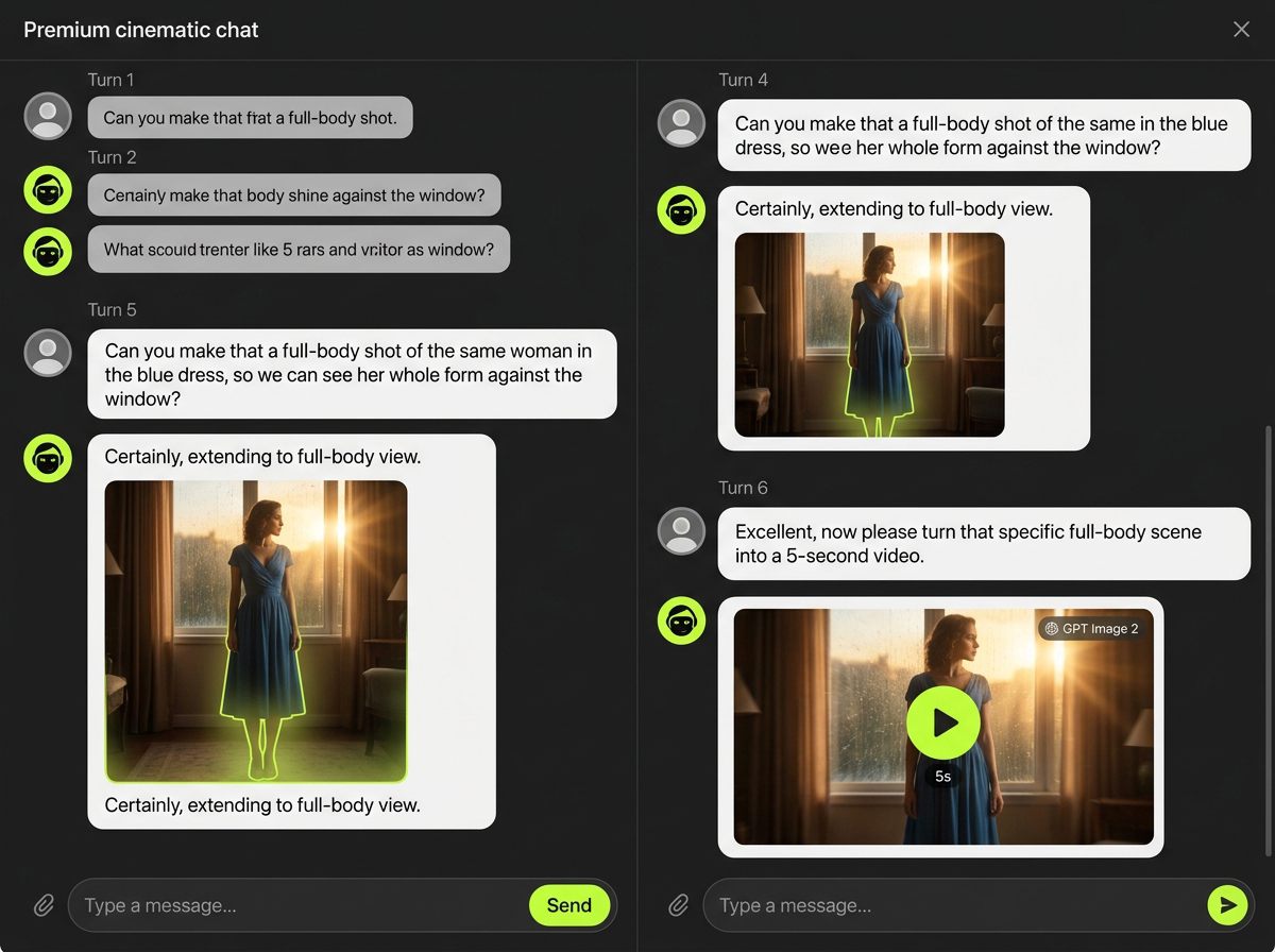 Pixparkle chat: full body shot with same character, outfit, lighting, and mood, then turned into video