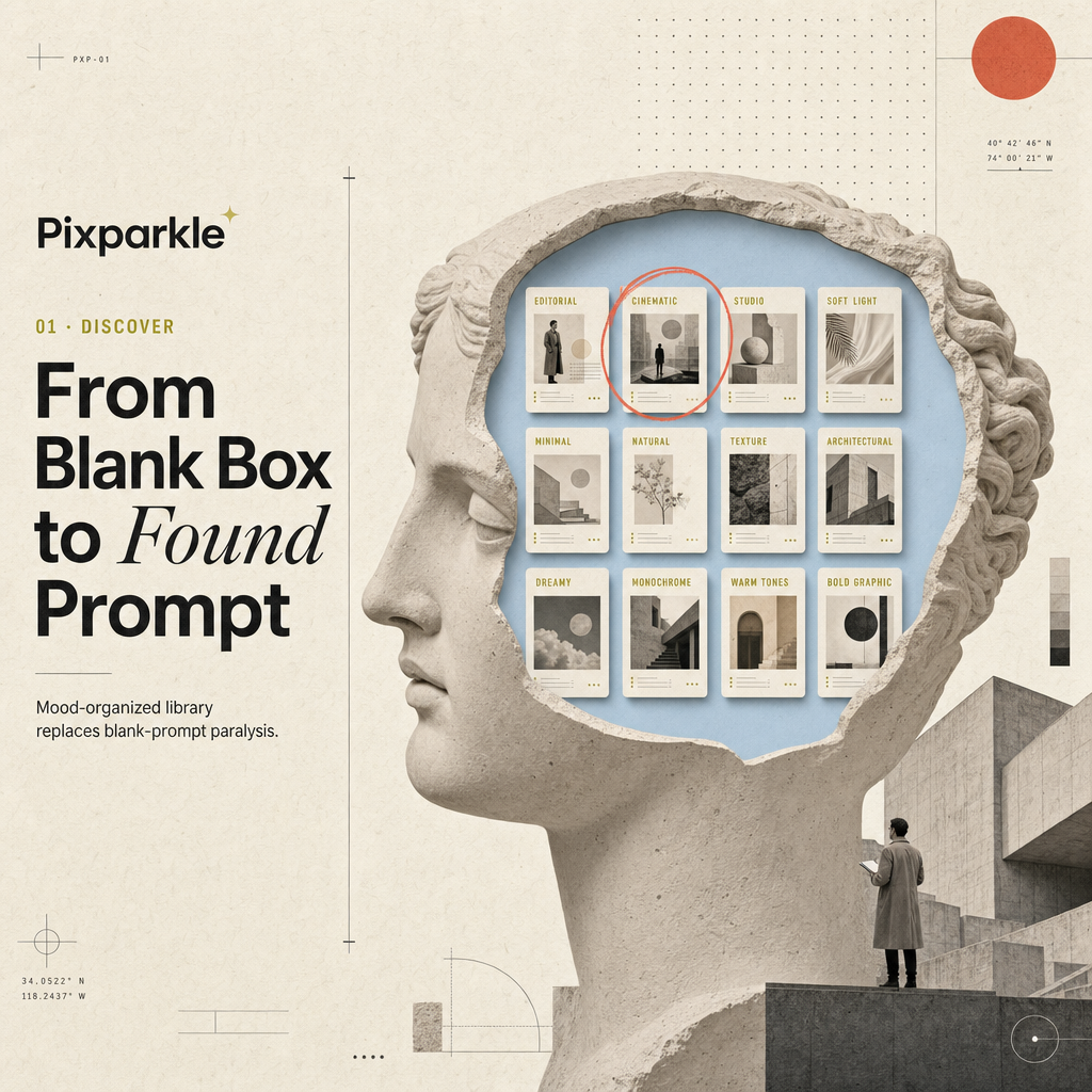 User quickly finding and copying a curated AI image prompt from a mood-organized library